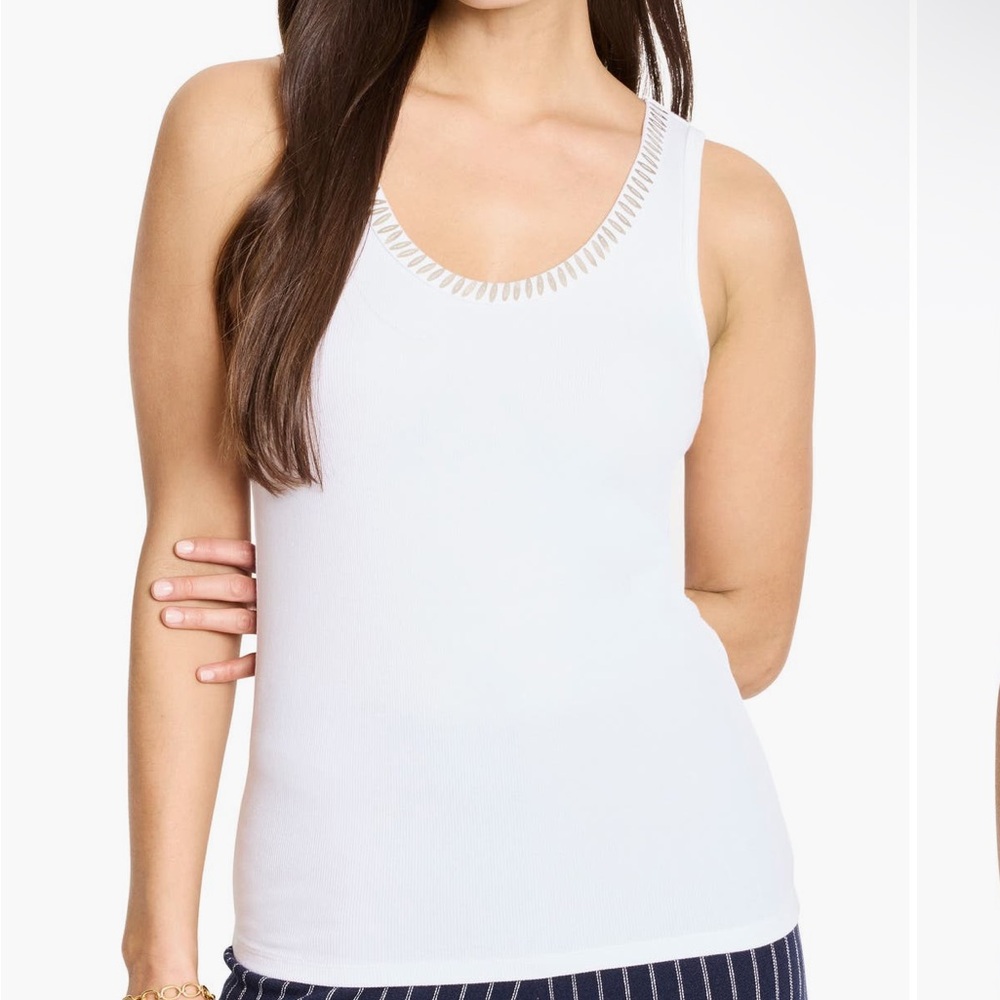 NIC+ZOE White Shimmer Trimmed Tank Top